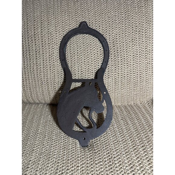 Cast Iron Horse Head Door Knocker Rustic Horseshoe Design Western Decor - Picture 3 of 5